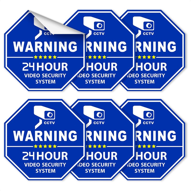 Reluen 6 Pcs Security Camera Stickers - Security Cameras Signs to Put on Door, 3.3 x 3.3 Convenient Size, Sleek Hexagonal Design, Water and Wear Resistant, Good for Doors, Windows, and Walls - Image 1